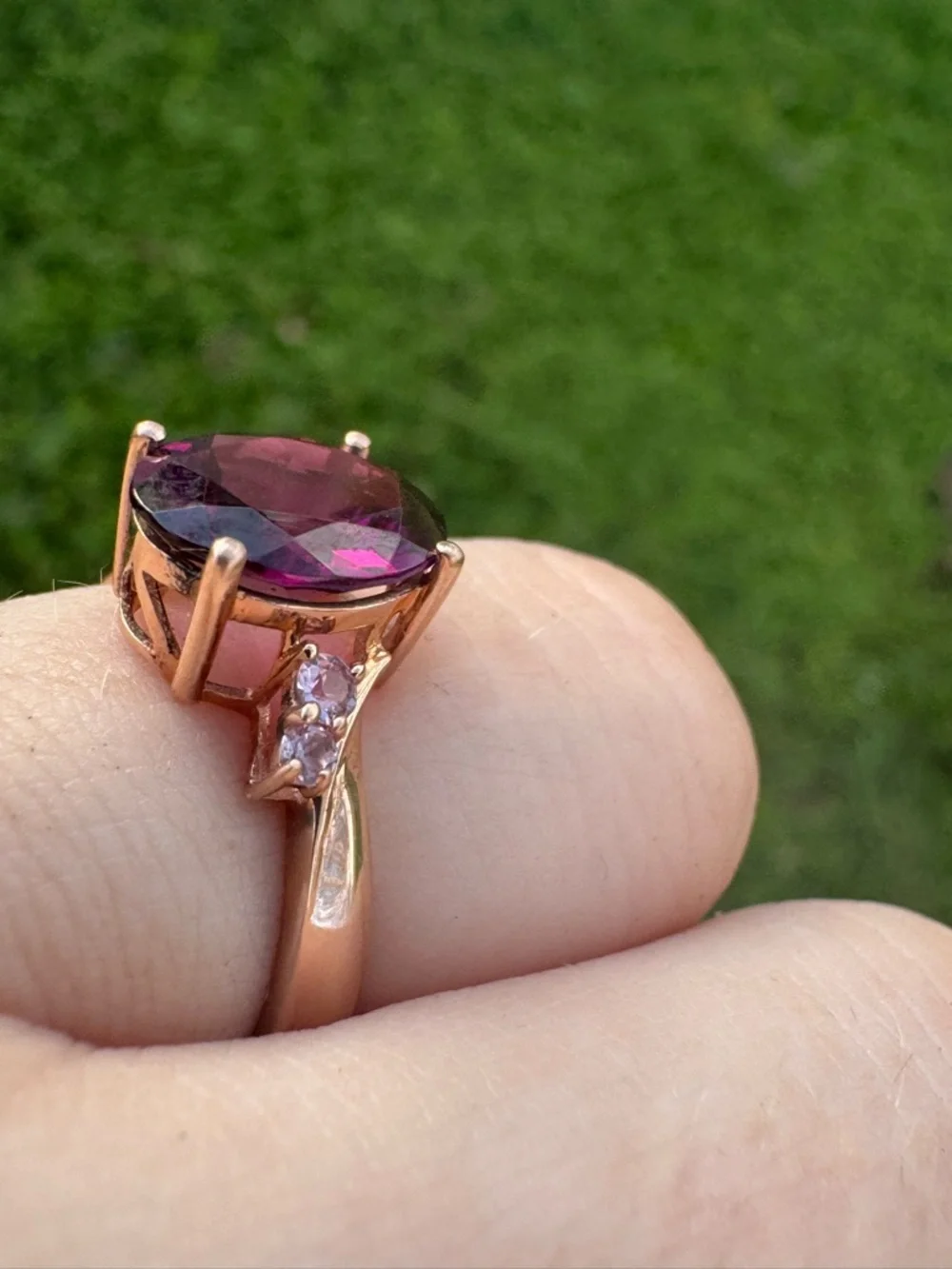 Solid 10k rose gold 2.60Ctw genuine grape garnet/pink sapphire - Picture 5 of 12